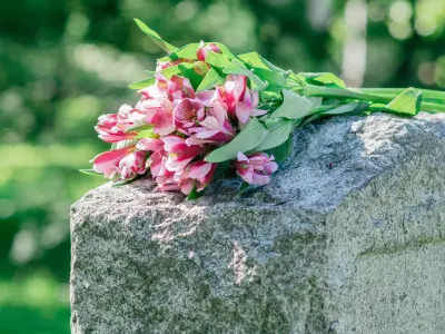 Flowers on gravestone